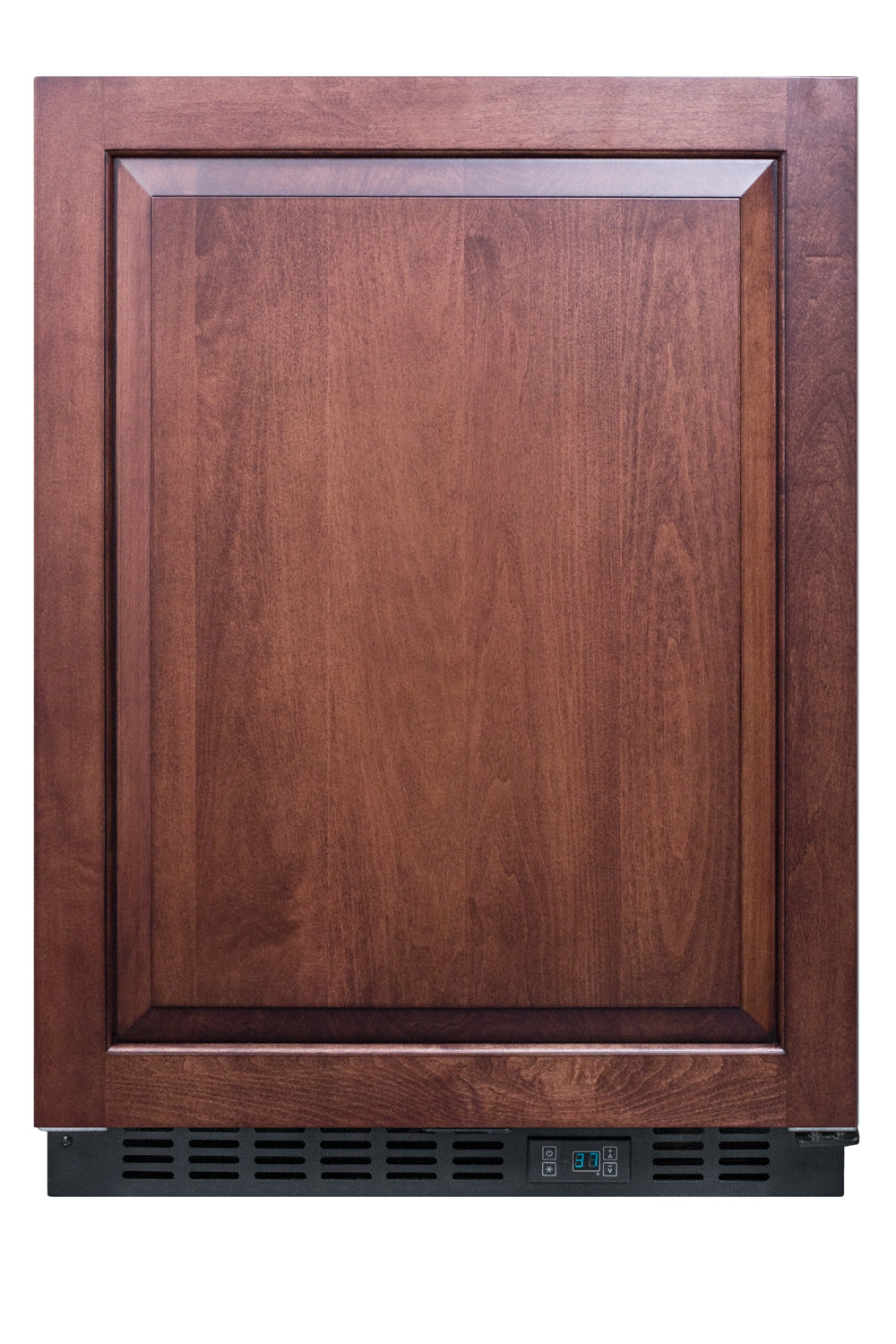 Built-in undercounter commercial all-refrigerator with panel-ready door, stainless steel interior, lock, and digital thermostat